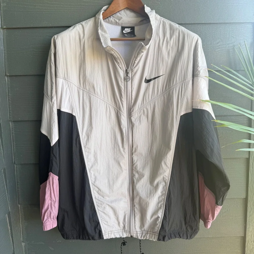 Nike Sportswear‎ Windrunner Jacket Gray Black Pink Full Zip Large Retro